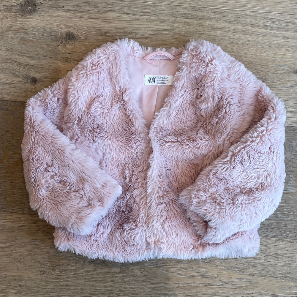 H&M Light Pink Faux Fur Kids Coat